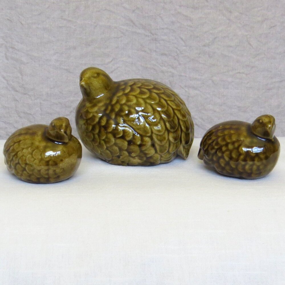 Vintage Set Ceramic Quails Family (set of 3) Brown Collectible Figurines Decor